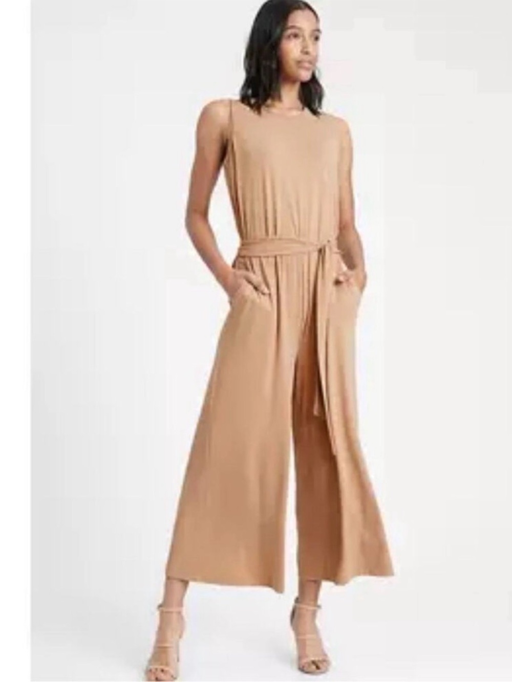 TALL Banana Republic Khaki Beige Sleeveless Full length Jumpsuit size M Tall